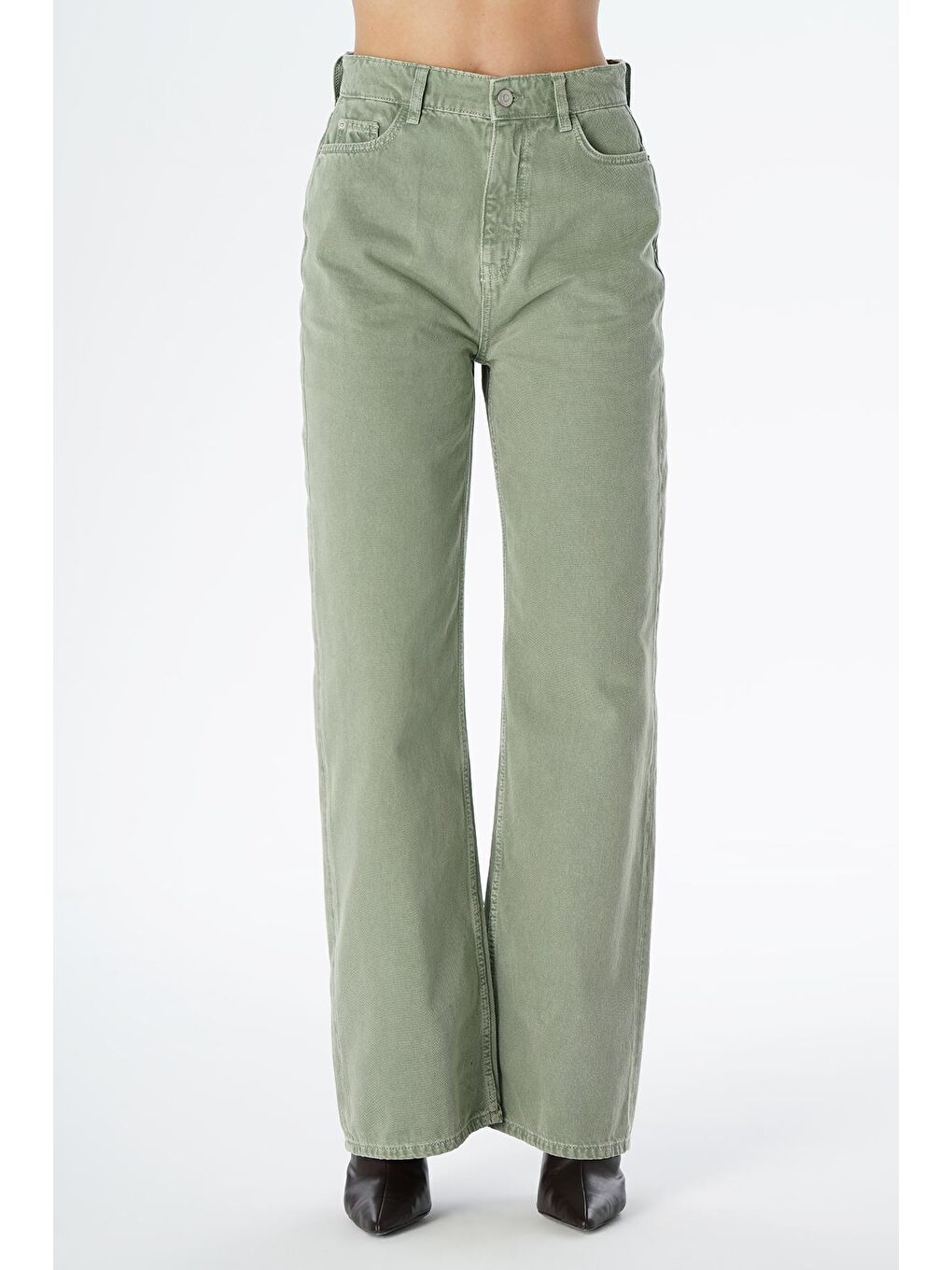 Weslie Yeşil Yüksek Bel Fermuarlı Wideleg Fit Jean Pantolon C 4530-065-1
