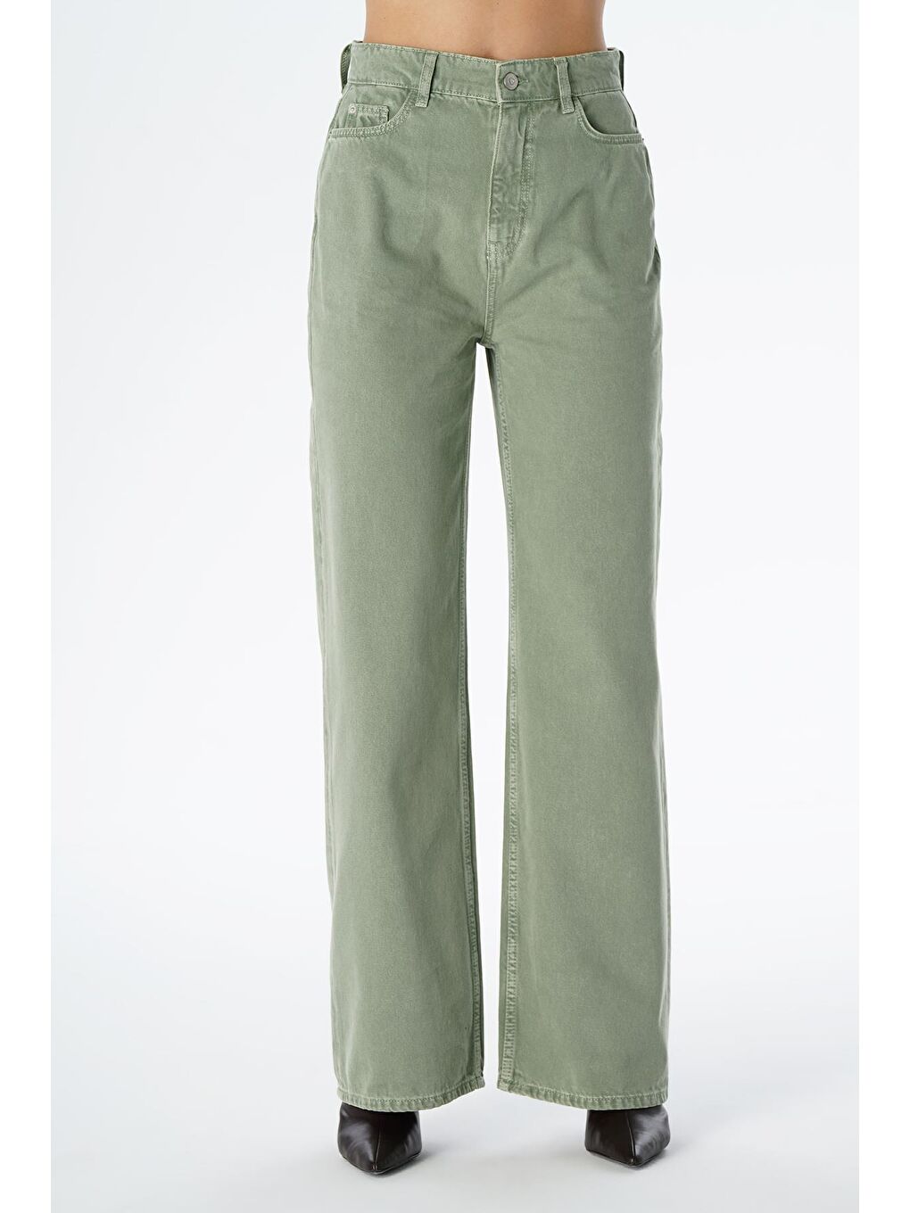Weslie Yeşil Yüksek Bel Fermuarlı Wideleg Fit Jean Pantolon C 4530-065-2