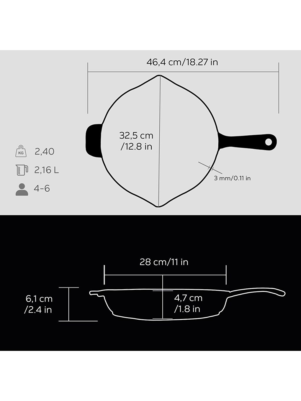 Siyah Yuvarlak Izgara Tava Döküm Demir Yekpare Saplı Çap(Ø)28cm.-4