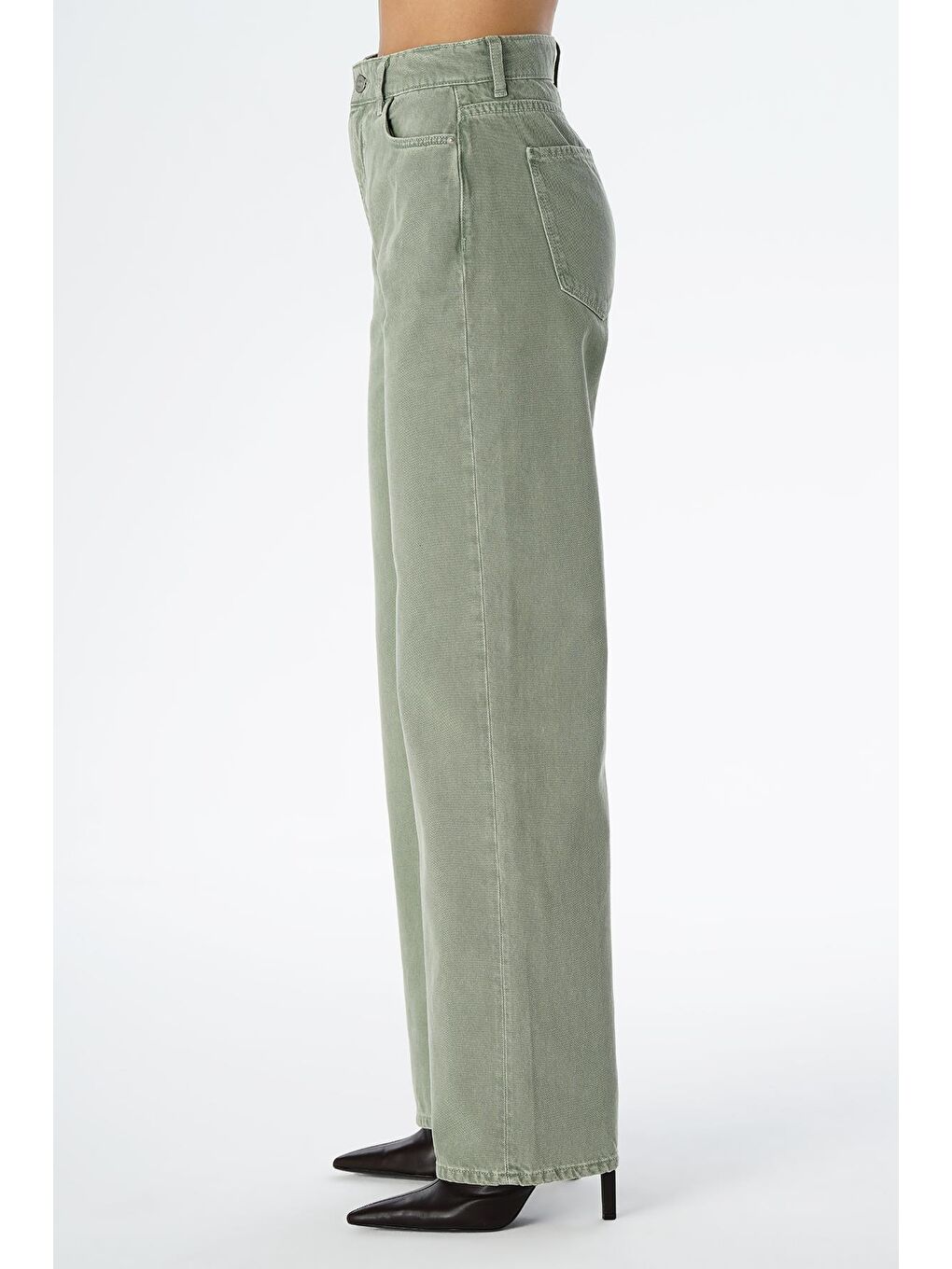 Weslie Yeşil Yüksek Bel Fermuarlı Wideleg Fit Jean Pantolon C 4530-065-3