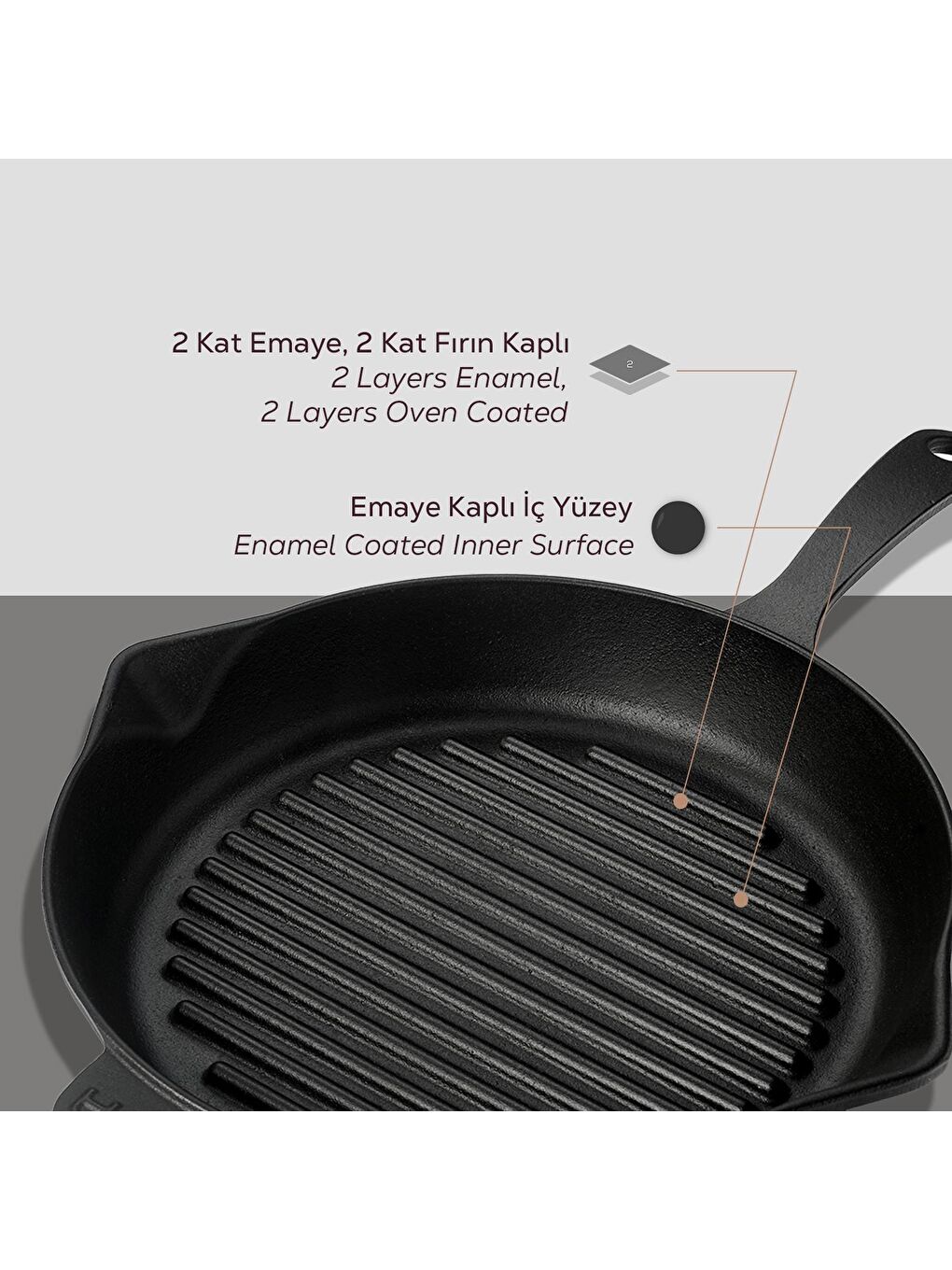 Siyah Yuvarlak Izgara Tava Döküm Demir Yekpare Saplı Çap(Ø)28cm.-5