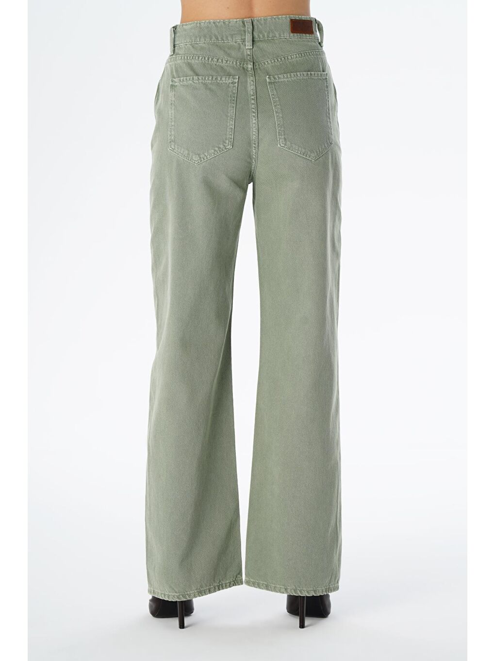 Weslie Yeşil Yüksek Bel Fermuarlı Wideleg Fit Jean Pantolon C 4530-065-4