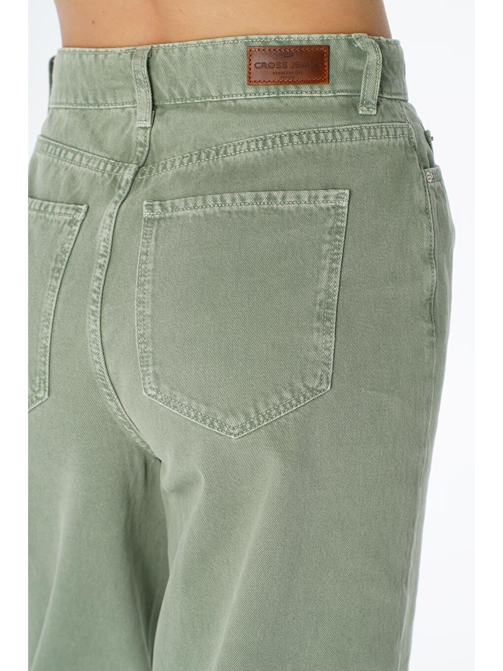 Weslie Yeşil Yüksek Bel Fermuarlı Wideleg Fit Jean Pantolon C 4530-065-5