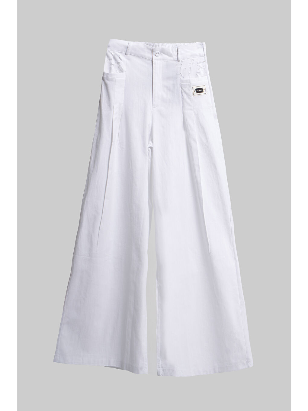 Kadın Beyaz Renk Palazzo Fit Keten Kumaş İç Göstermez Özel Tasarım Pantolon-1