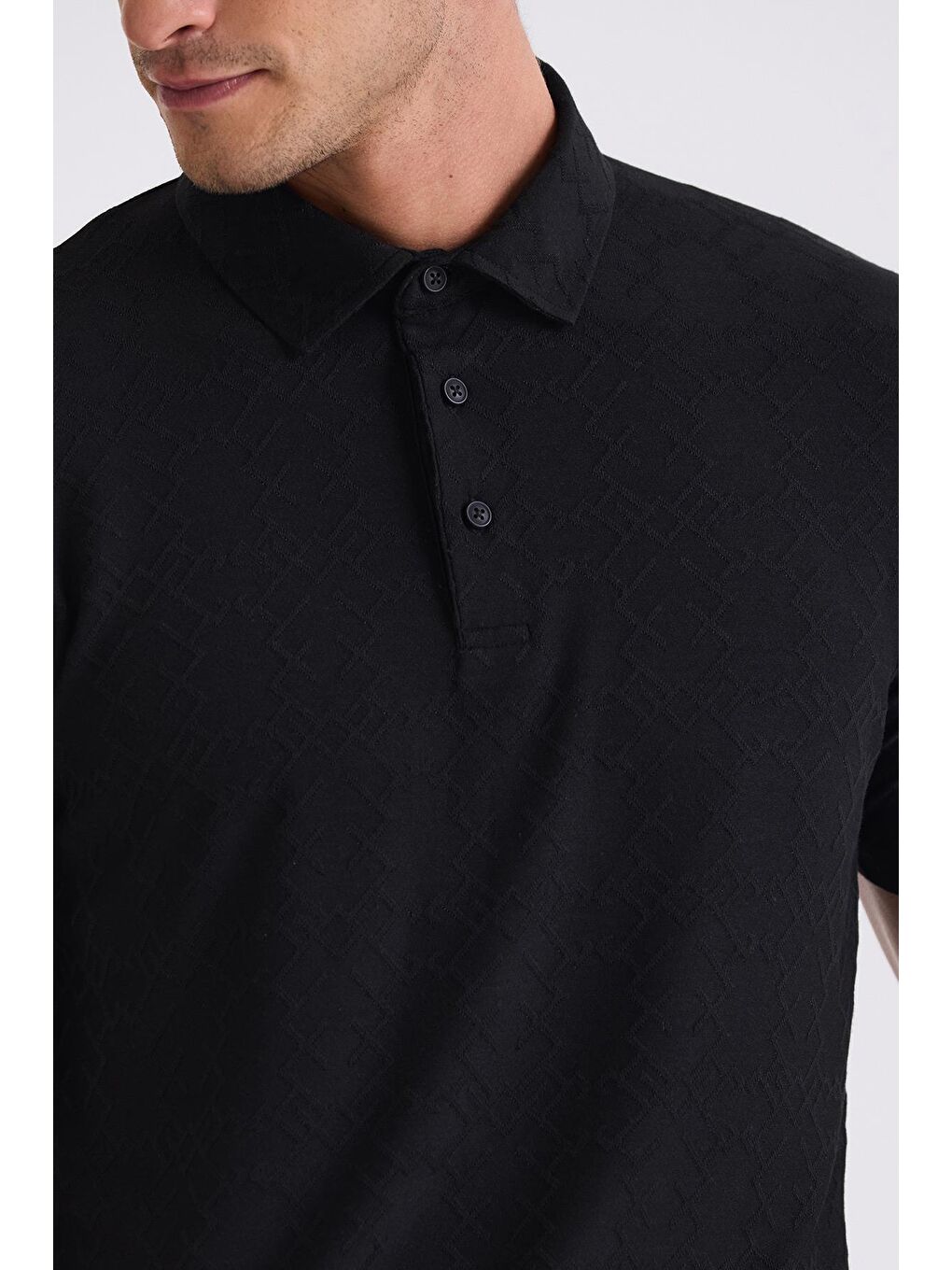 Siyah Slim Fit Desenli Polo Yaka T-Shirt-3