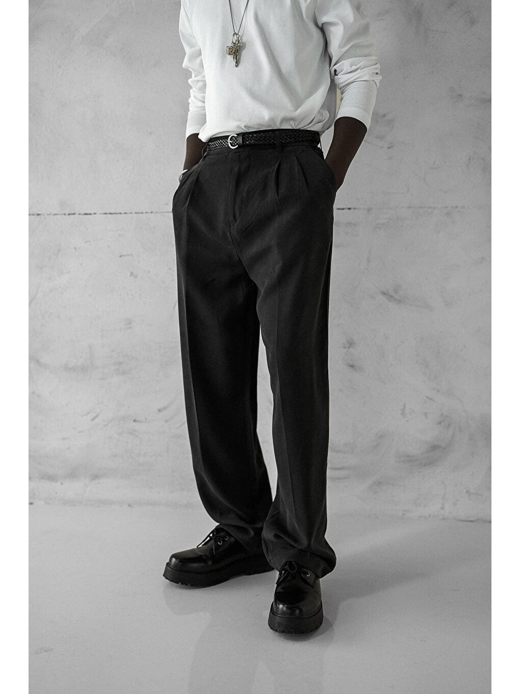 Erkek Baggy Fit Beli Lastikli Pantolon Siyah