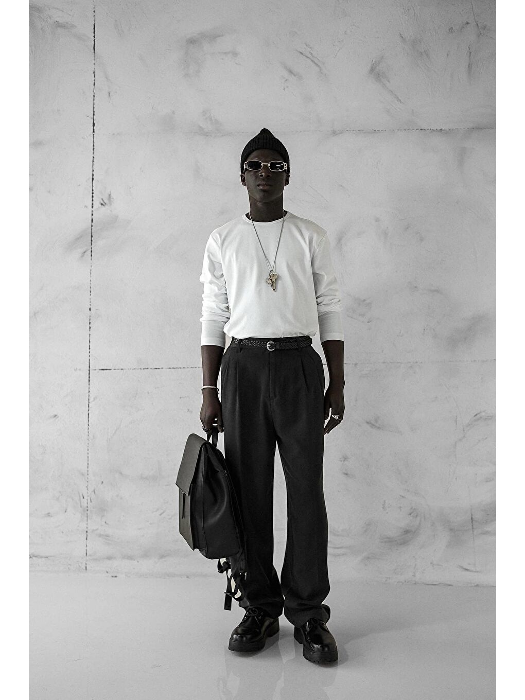 Erkek Baggy Fit Beli Lastikli Pantolon Siyah-1