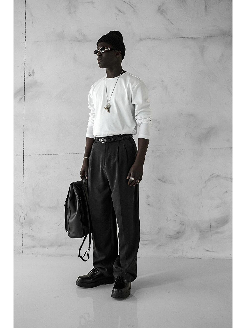 Erkek Baggy Fit Beli Lastikli Pantolon Siyah-2