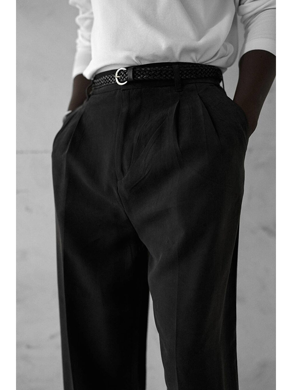 Erkek Baggy Fit Beli Lastikli Pantolon Siyah-3