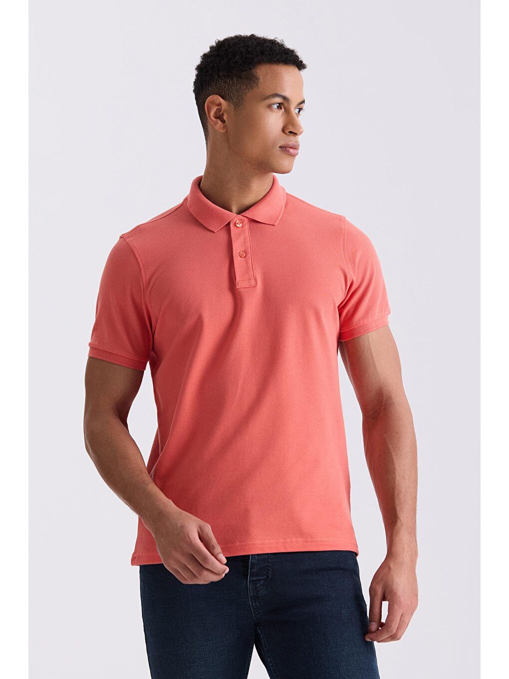 Pembe Somon Slim Fit Polo Yaka T-Shirt