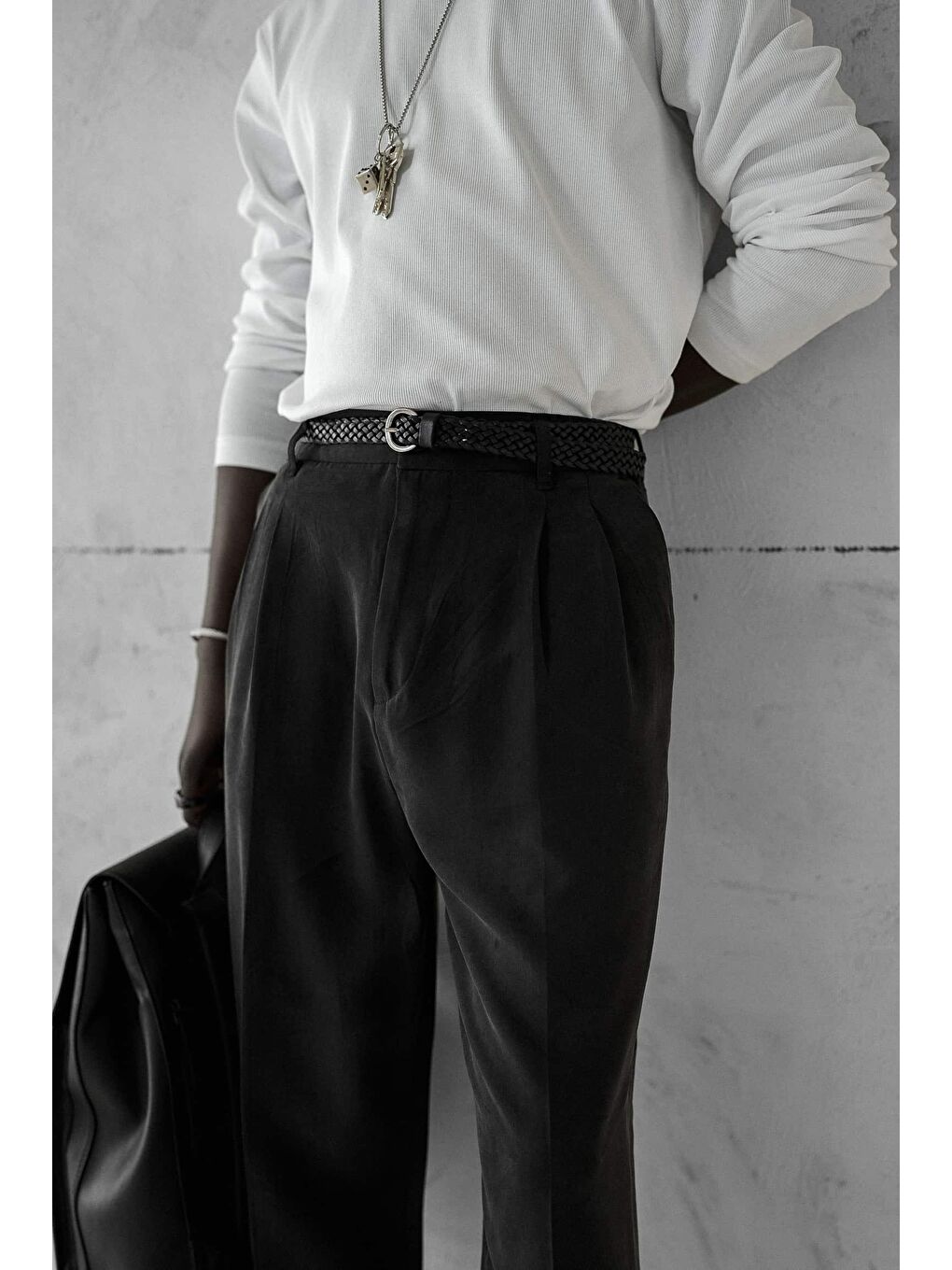 Erkek Baggy Fit Beli Lastikli Pantolon Siyah-4