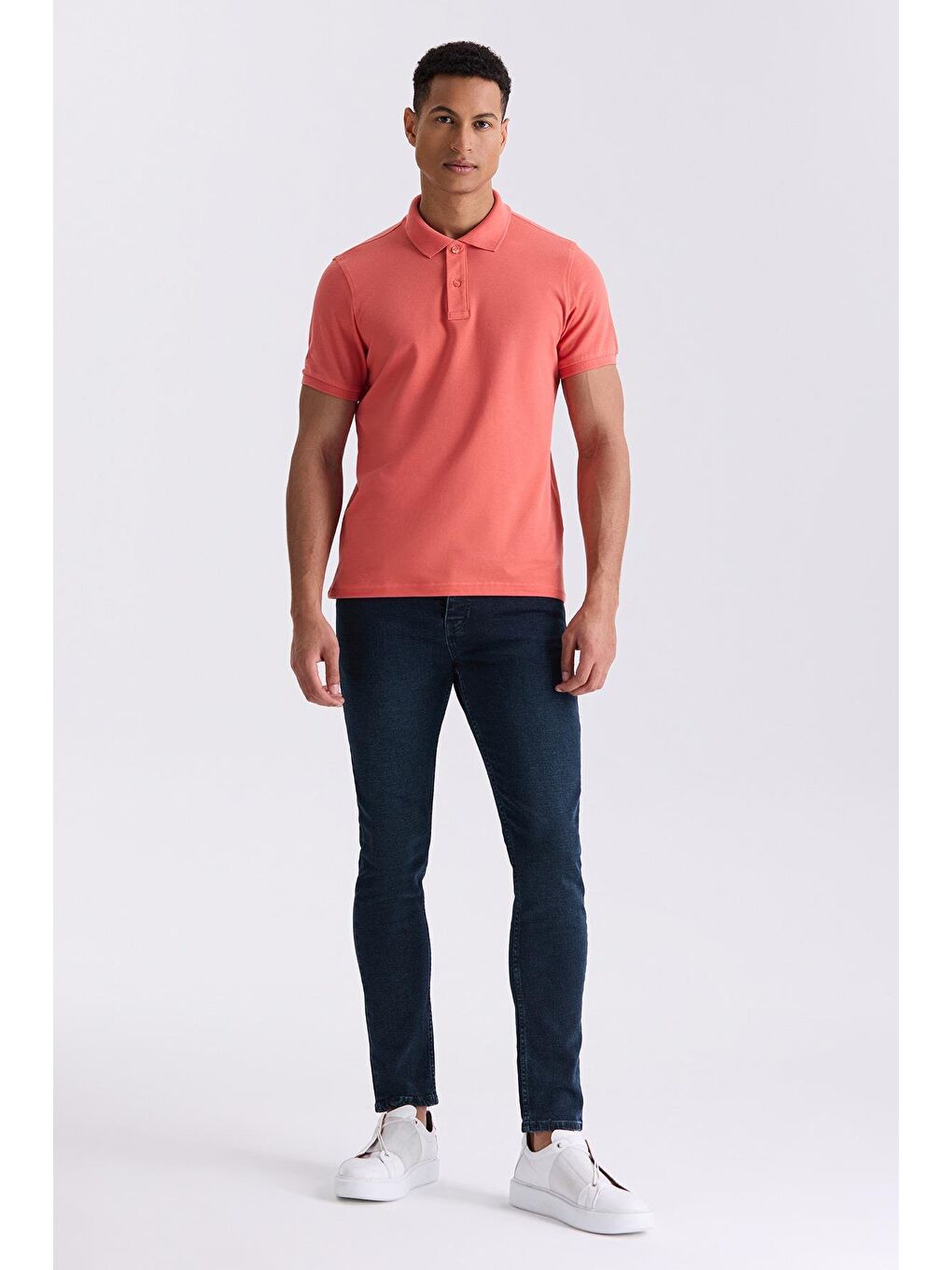 Pembe Somon Slim Fit Polo Yaka T-Shirt-1