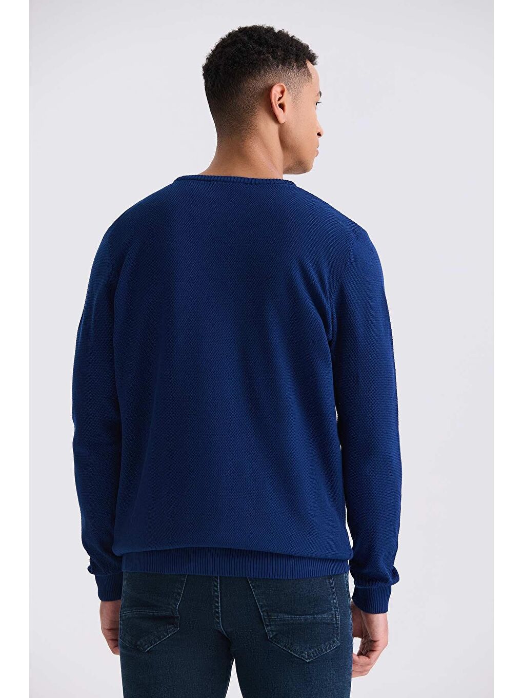 İndigo Slim Fit Bisiklet Yaka Desenli Triko Kazak-3