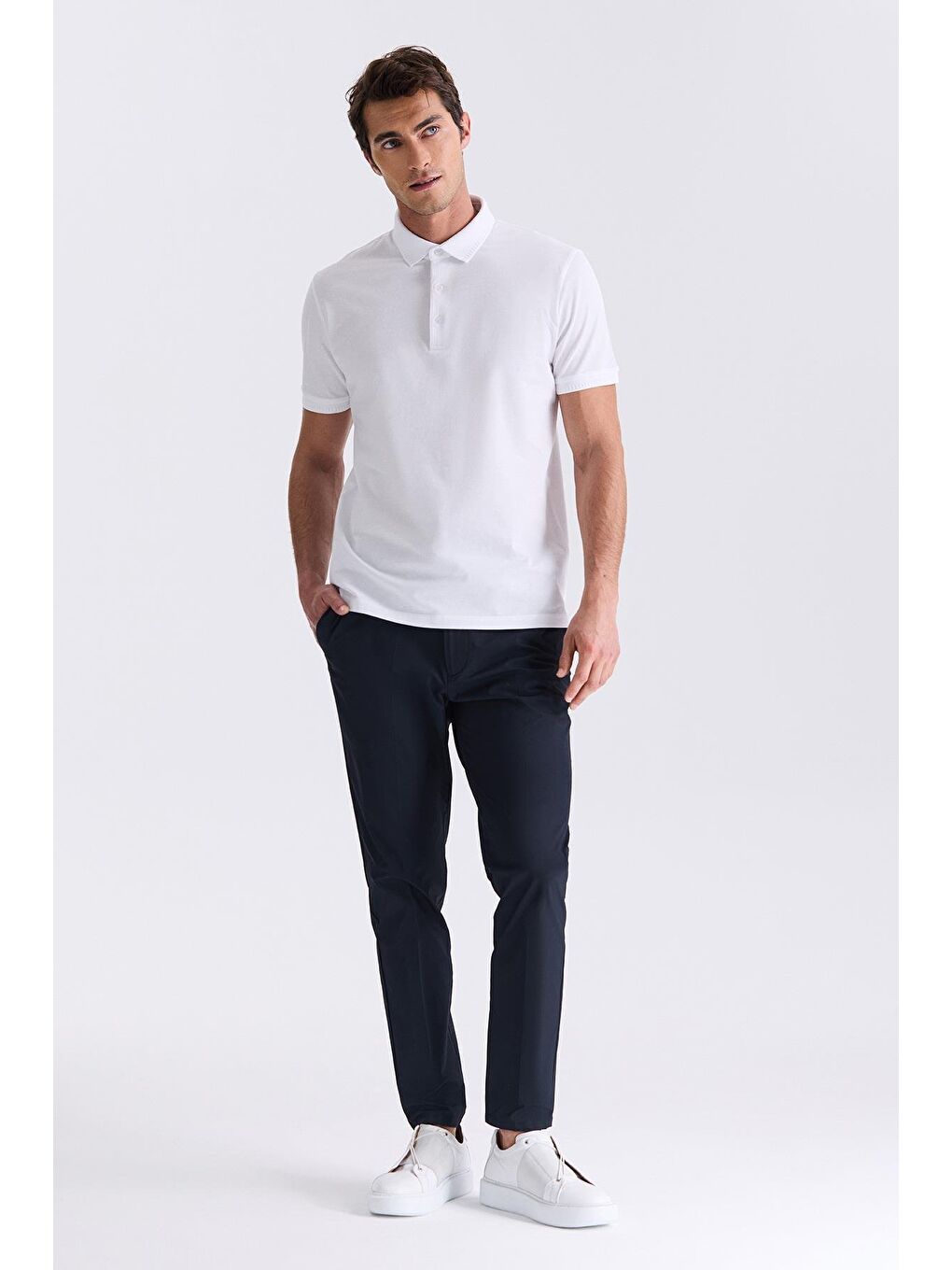 Beyaz Slim Fit %100 Pamuk Merserize Polo Yaka T-Shirt-1