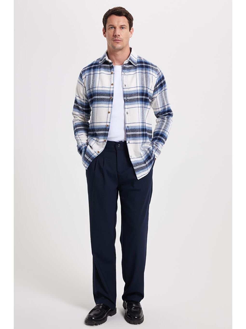 Mavi Erkek Slim Fit Dar Kesim Kareli Kışlık Oduncu Gömlek-1