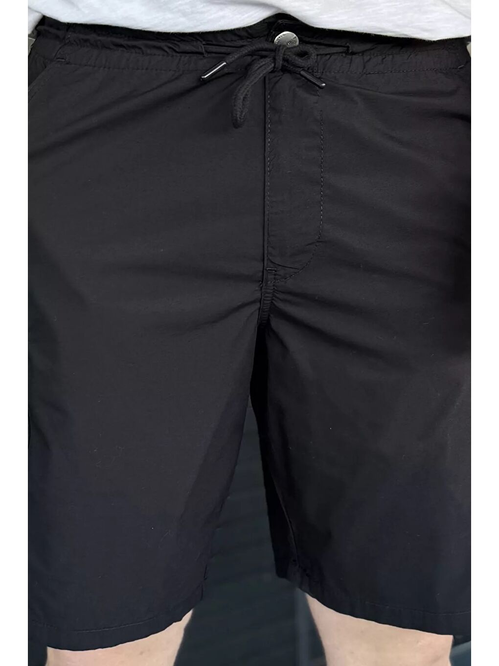 Siyah Kargo Cepli Bel Bağcıklı Erkek Şort-3