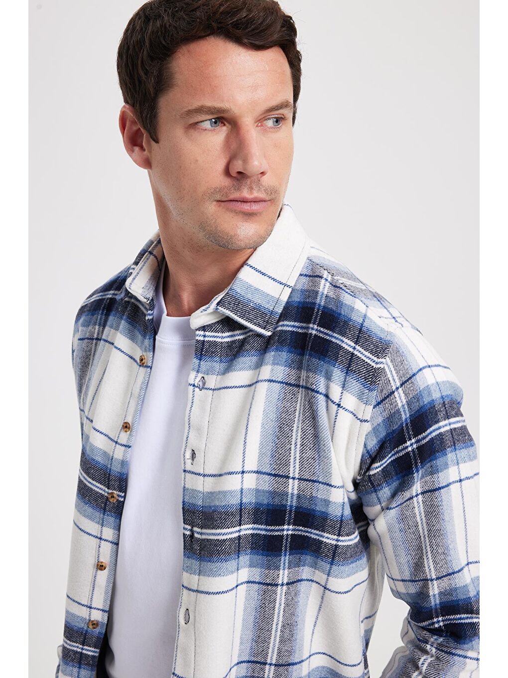 Mavi Erkek Slim Fit Dar Kesim Kareli Kışlık Oduncu Gömlek-2
