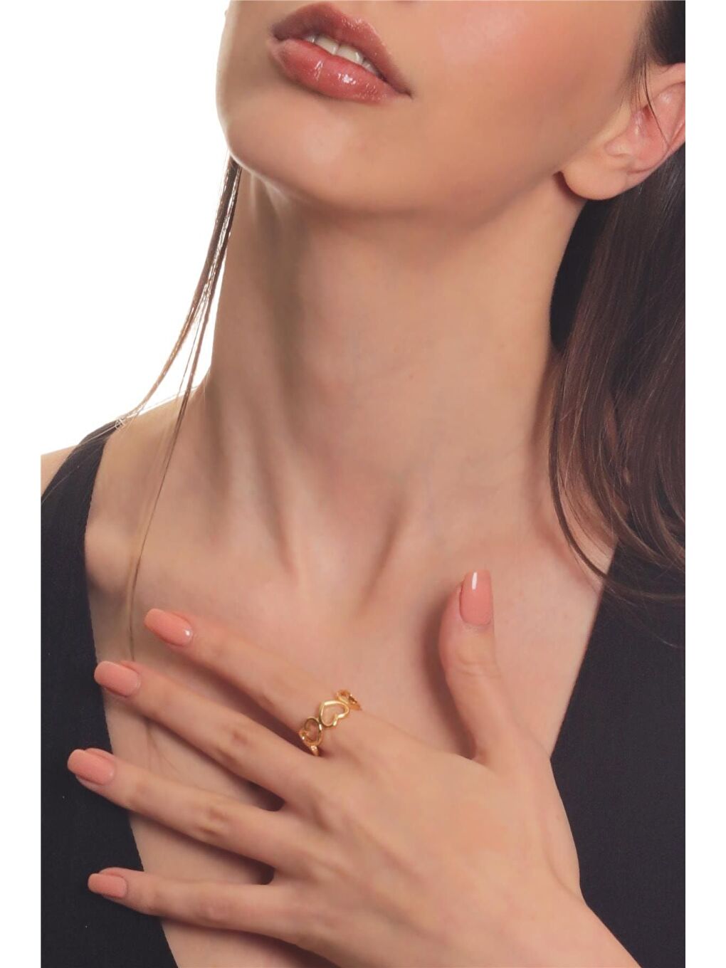 Sarı Kadın Altın Renk Lak Kaplama Ayarlanabilir Dolama Model Kalp Yüzük-2