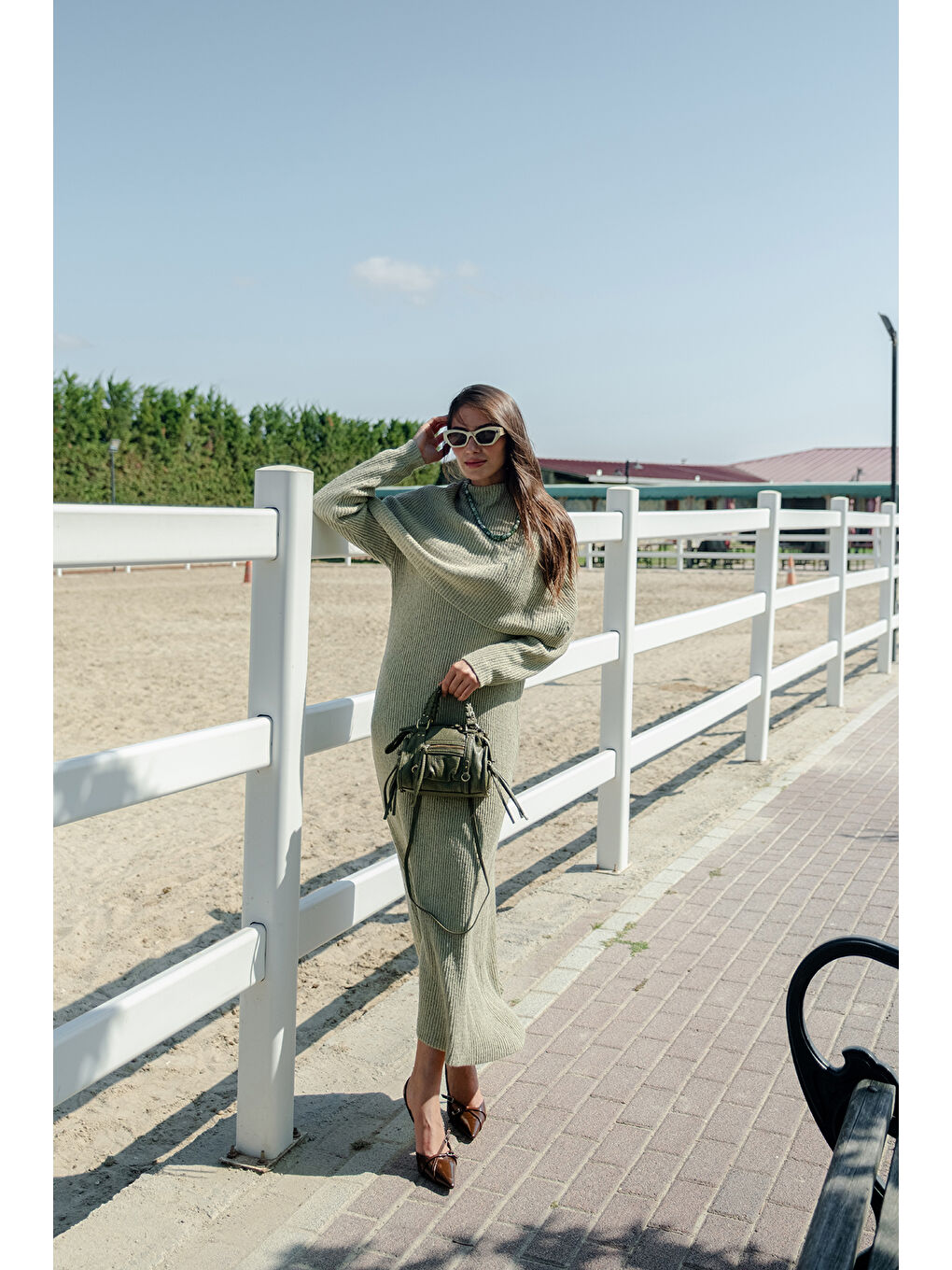 Kadın Pelerin Yaka Elbise Fıstık Yeşil-4