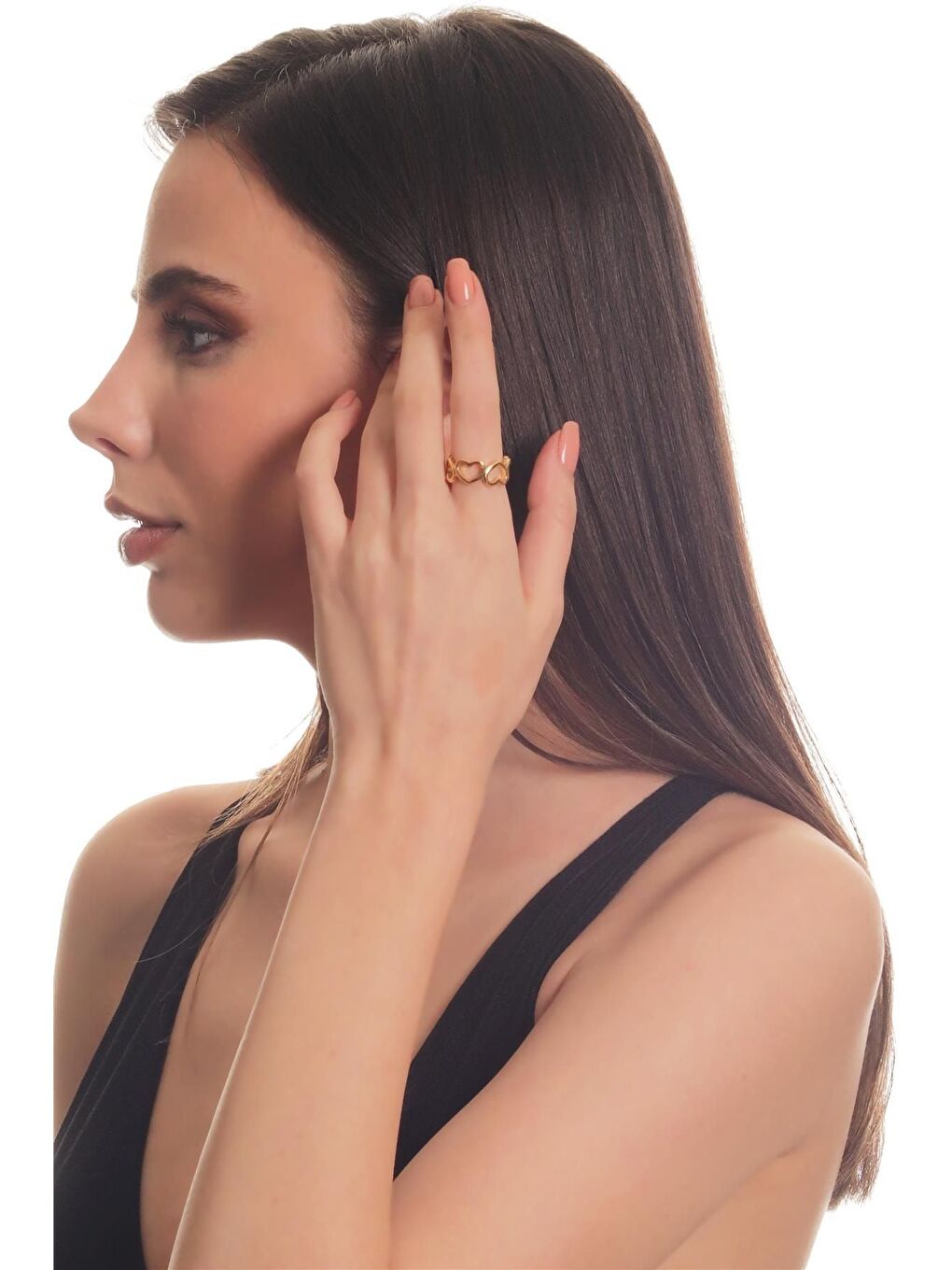 Sarı Kadın Altın Renk Lak Kaplama Ayarlanabilir Dolama Model Kalp Yüzük-4