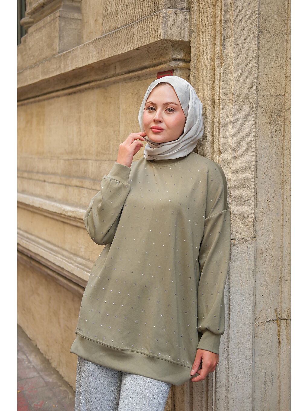 Kadın Taş Detay Tunik Fıstık Yeşil-1
