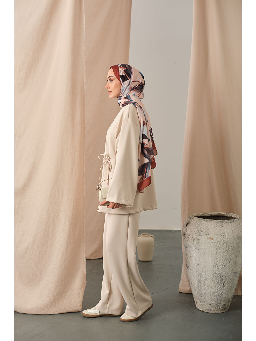 Bej Kadın Yan Bağlamalı Takım Taş-2