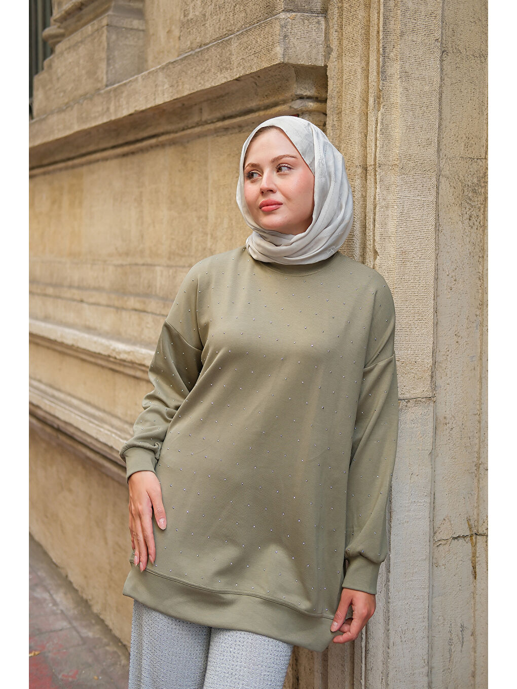 Kadın Taş Detay Tunik Fıstık Yeşil-3