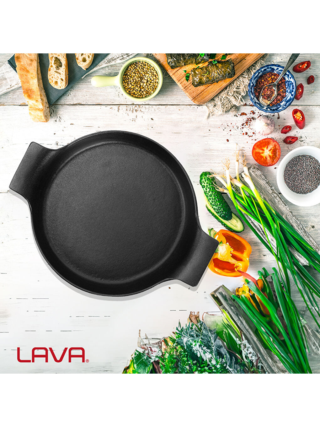 Siyah Yuvarlak Sahan Döküm Demir Yekpare Çift Kulplu Çap(Ø)18cm.-6