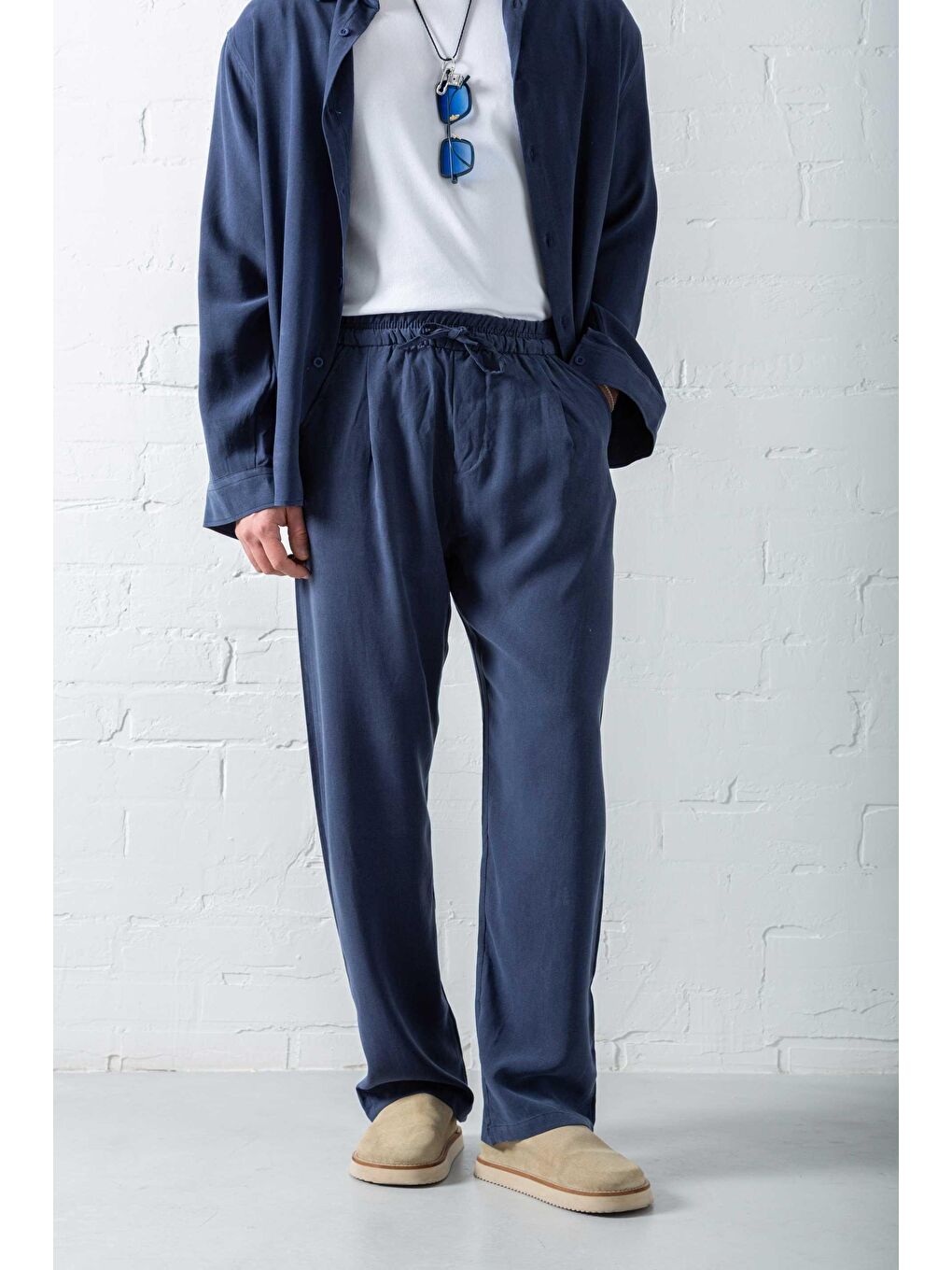 Erkek Baggy Fit Beli Lastikli Pantolon Lacivert