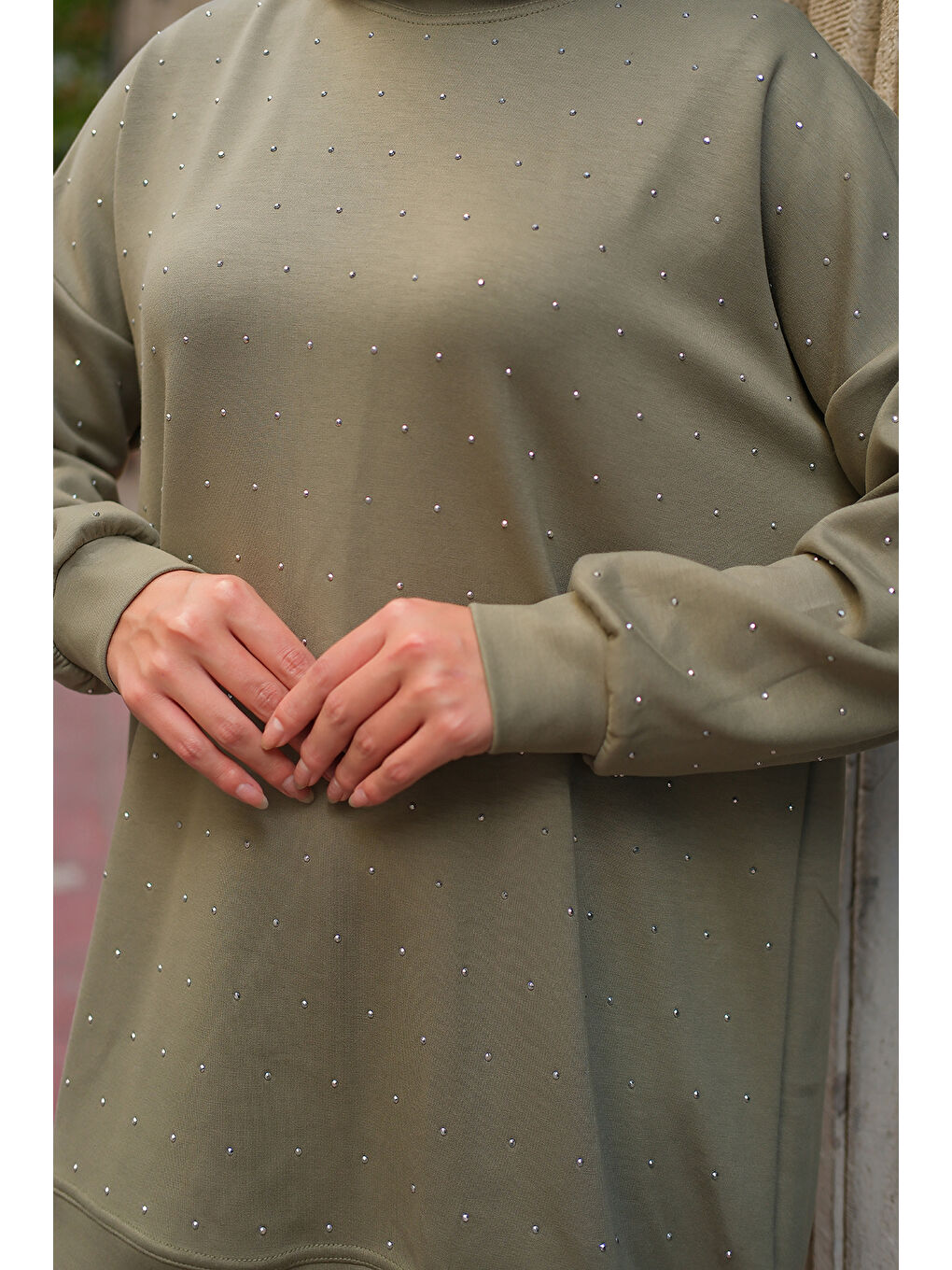 Kadın Taş Detay Tunik Fıstık Yeşil-4