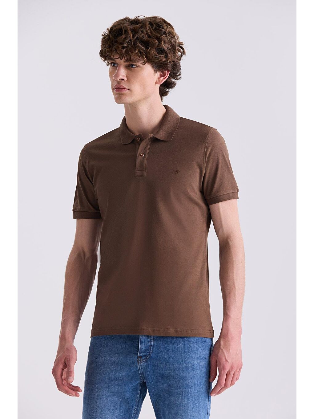 Kahverengi Taba Slim Fit Polo Yaka T-Shirt