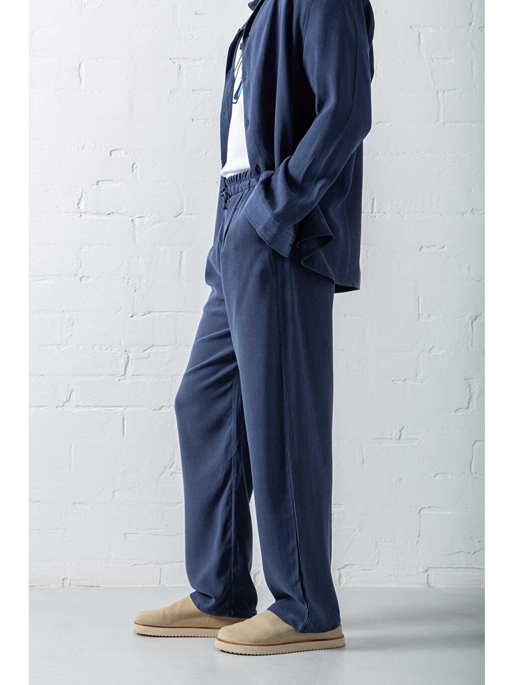 Erkek Baggy Fit Beli Lastikli Pantolon Lacivert-2