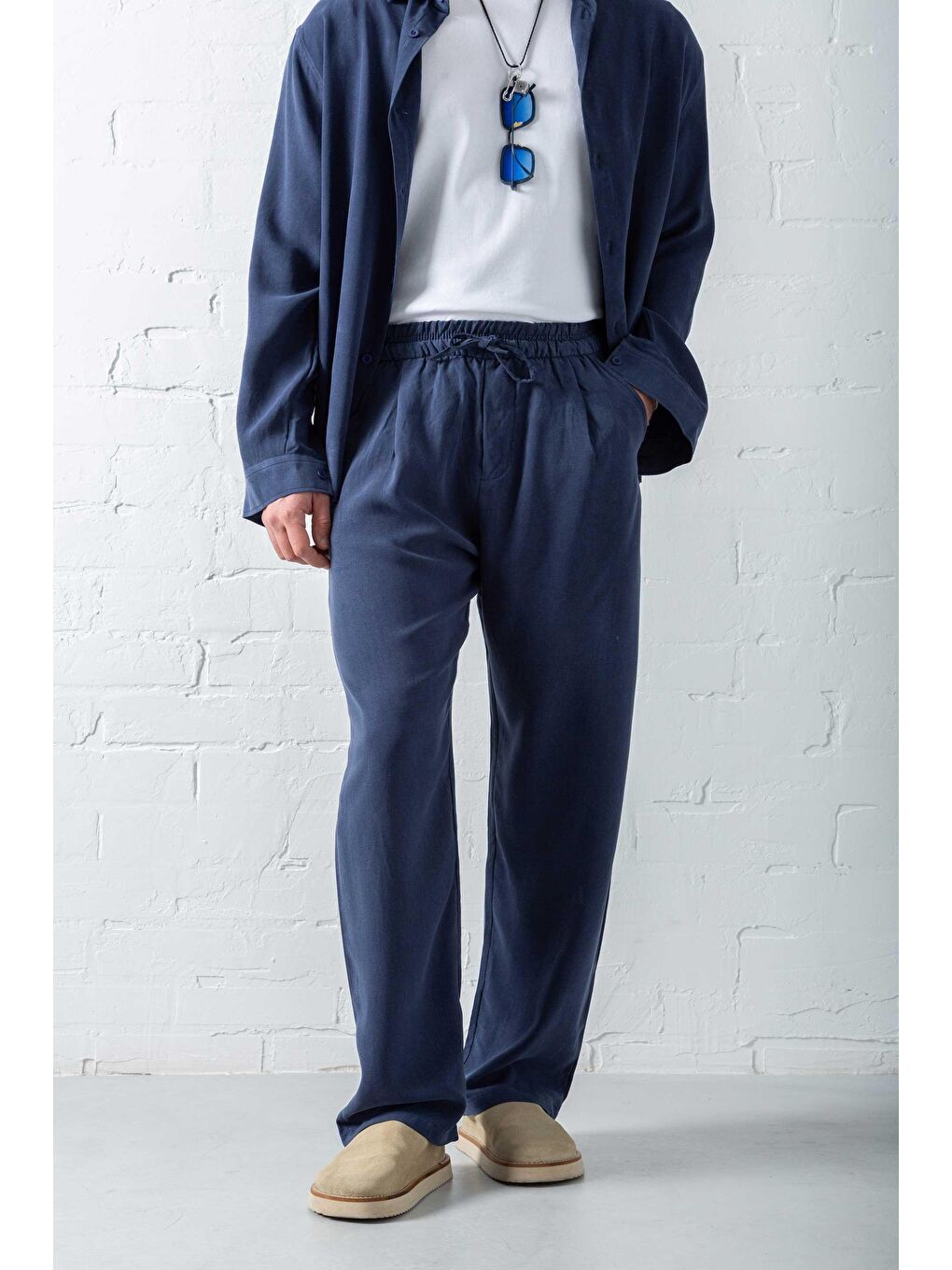 Erkek Baggy Fit Beli Lastikli Pantolon Lacivert-5