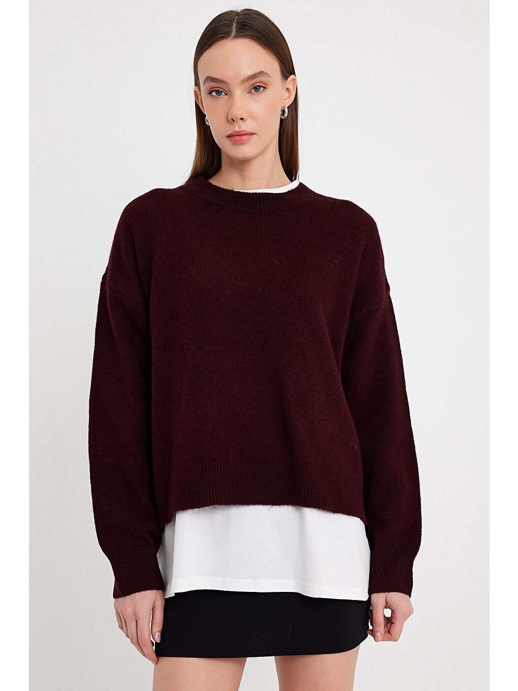 Sherin Bordo Bisiklet Yaka Basic Triko Kazak