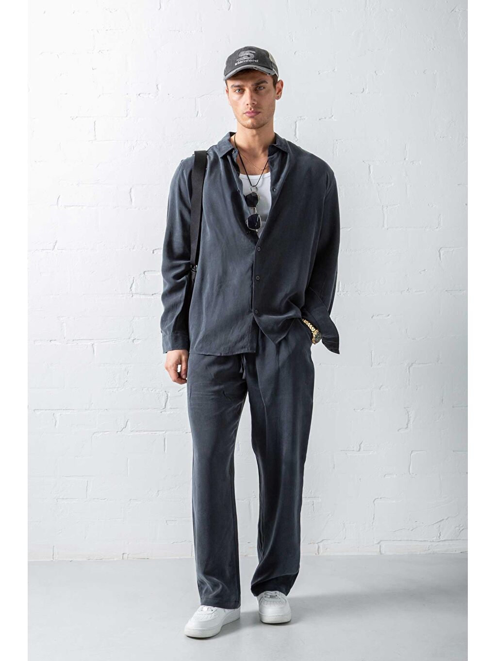 Erkek Baggy Fit Beli Lastikli Pantolon Siyah