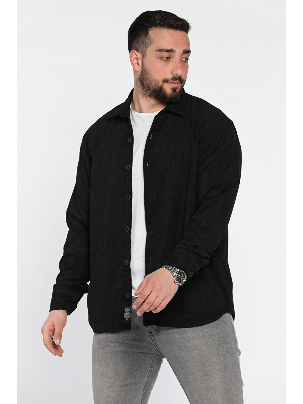 Siyah Erkek Uzun Kol Gömlek-1