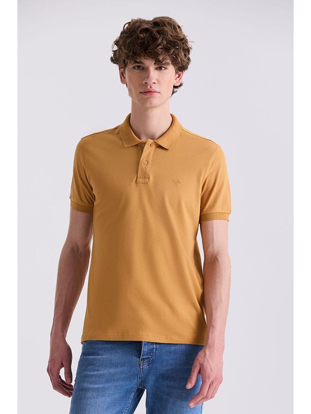 Sarı Hardal Slim Fit Polo Yaka T-Shirt