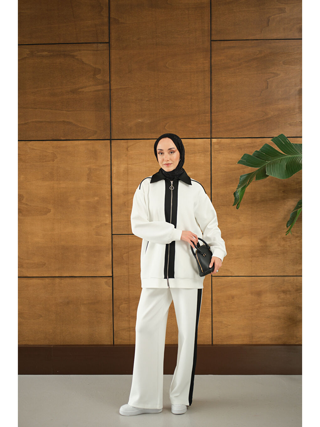 Kadın Yan Şeritli İkili Takım Beyaz-2