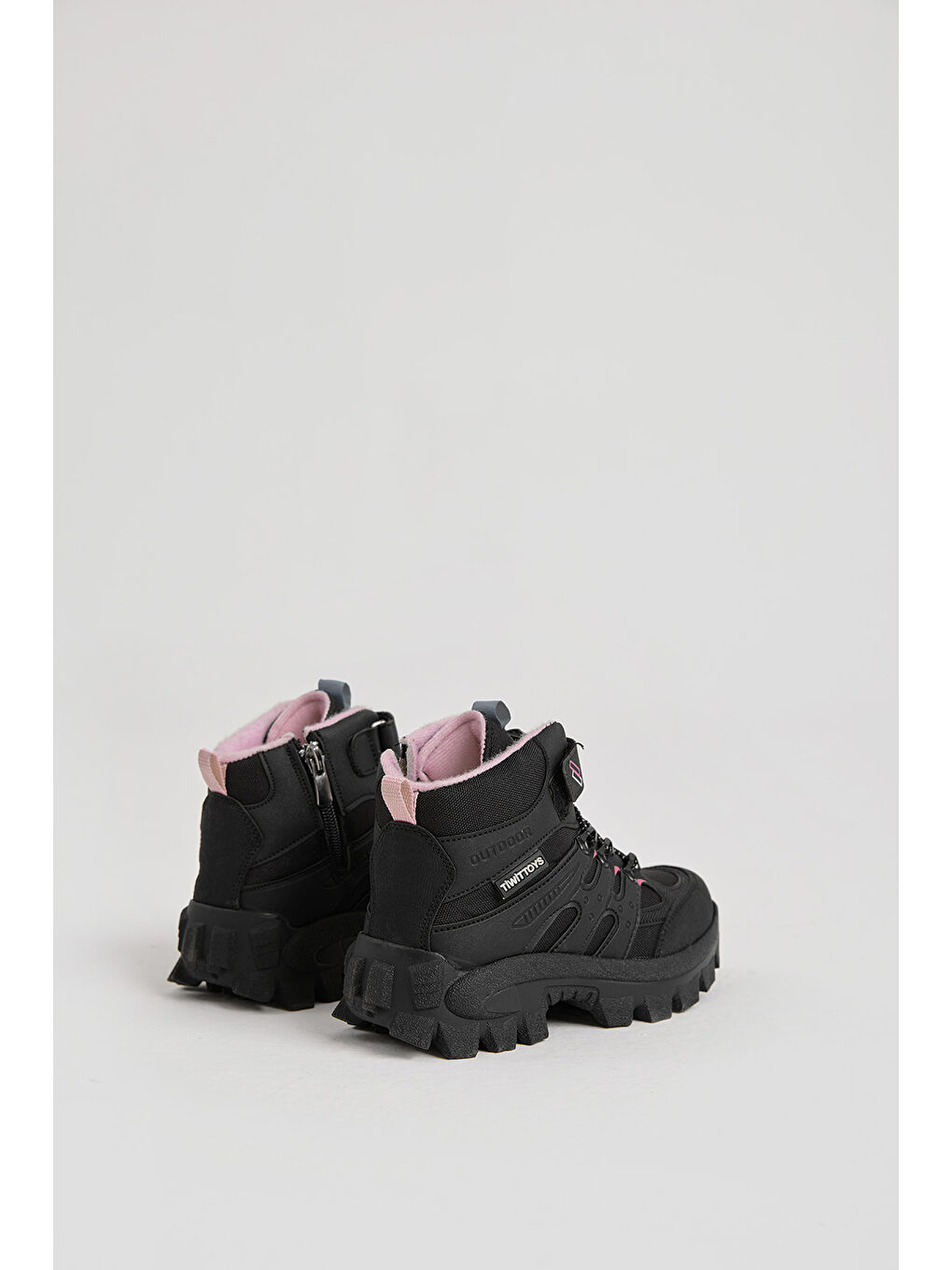 Çocuk Unisex Siyah Pudra Kalın Kauçuk Taban Lastik Bağcıklı Cırtlı Outdoor Trekking Bot-3