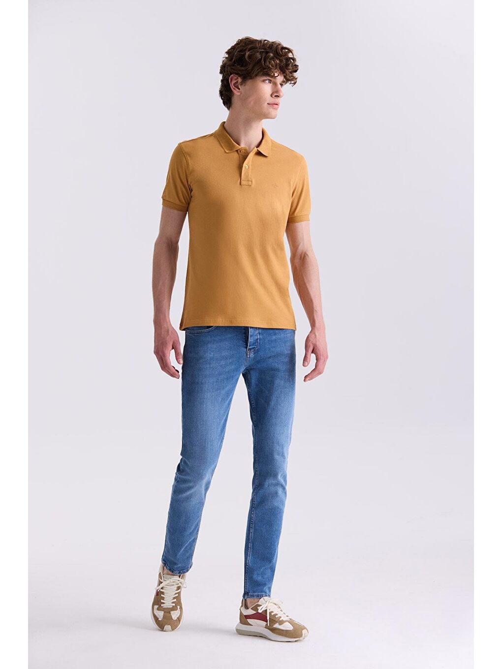 Sarı Hardal Slim Fit Polo Yaka T-Shirt-1