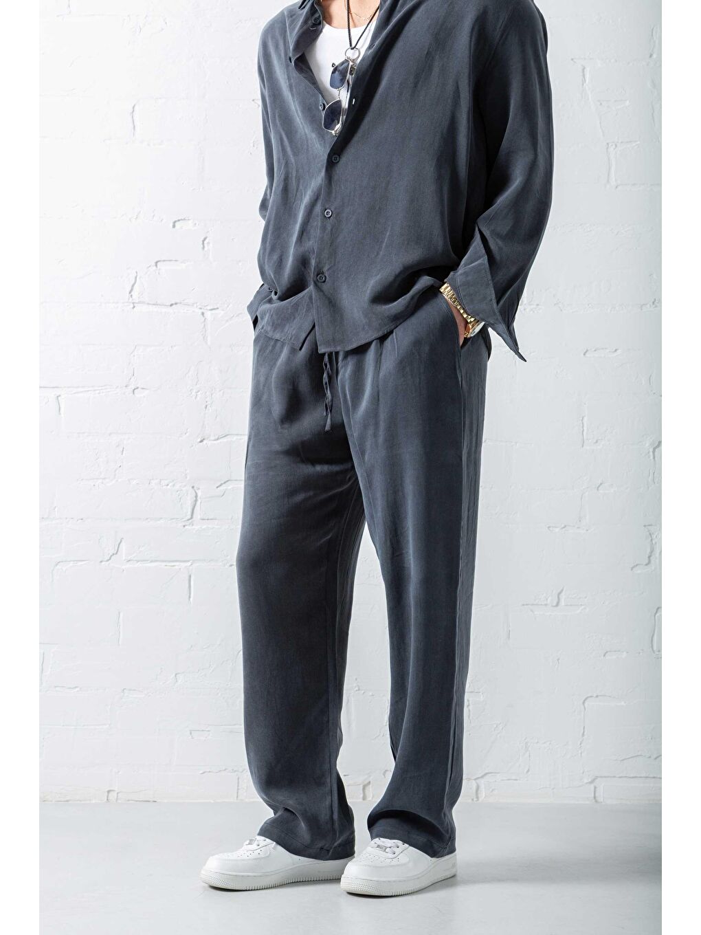 Erkek Baggy Fit Beli Lastikli Pantolon Siyah-3