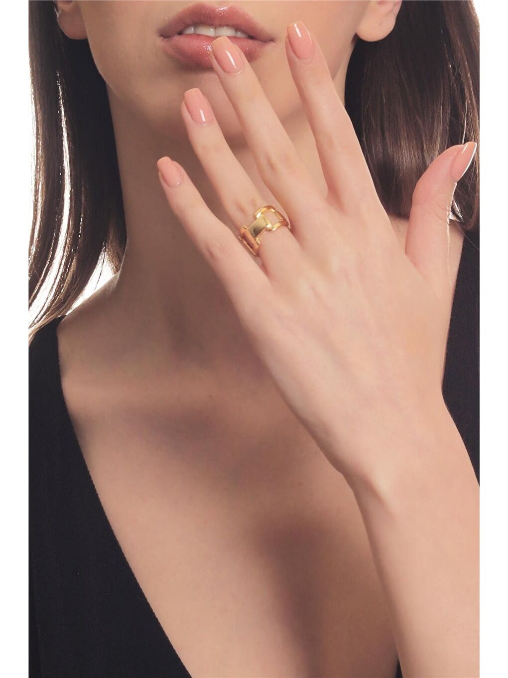 Sarı Kadın Altın Renk Lak Kaplama Ayarlanabilir Zincir Formlu Yüzük-2