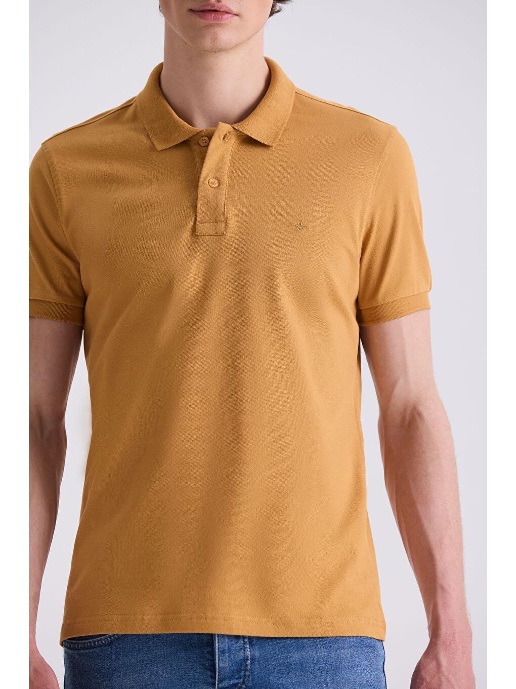 Sarı Hardal Slim Fit Polo Yaka T-Shirt-2