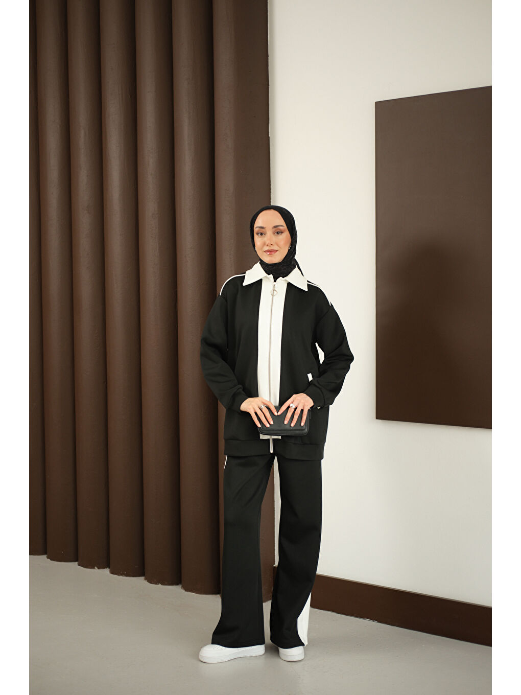 Kadın Yan Şeritli İkili Takım Siyah-1