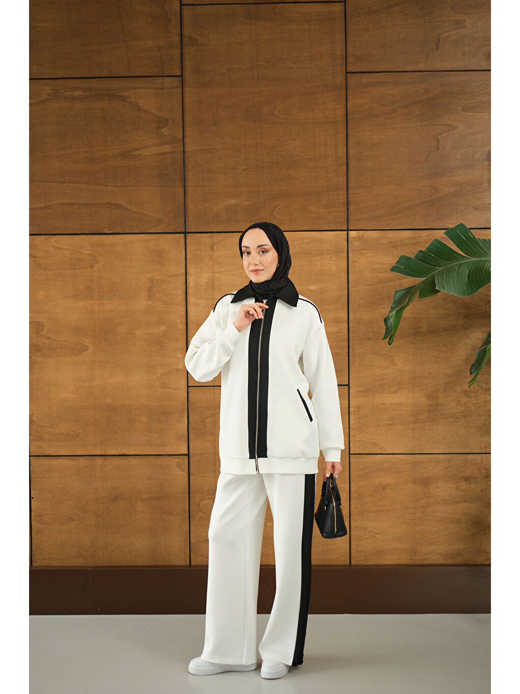 Kadın Yan Şeritli İkili Takım Beyaz-4