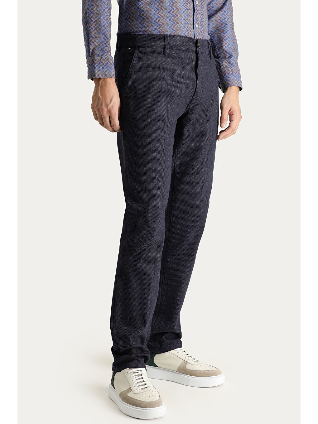 Lacivert Slim Fit Dar Kesim Desenli Elastanlı Kanvas / Chino Pantolon-2