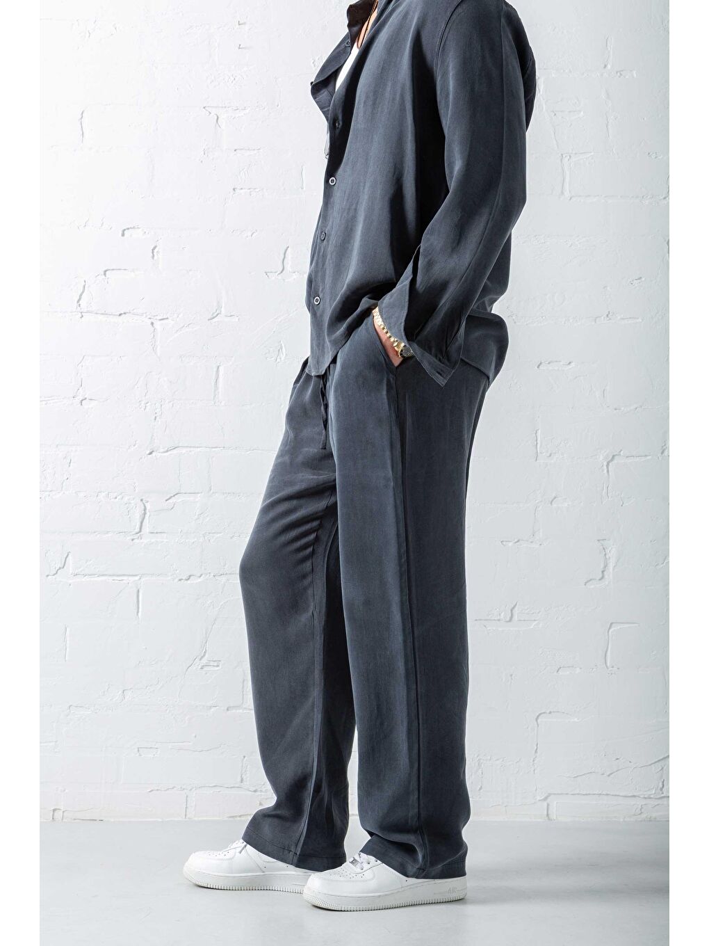 Erkek Baggy Fit Beli Lastikli Pantolon Siyah-4