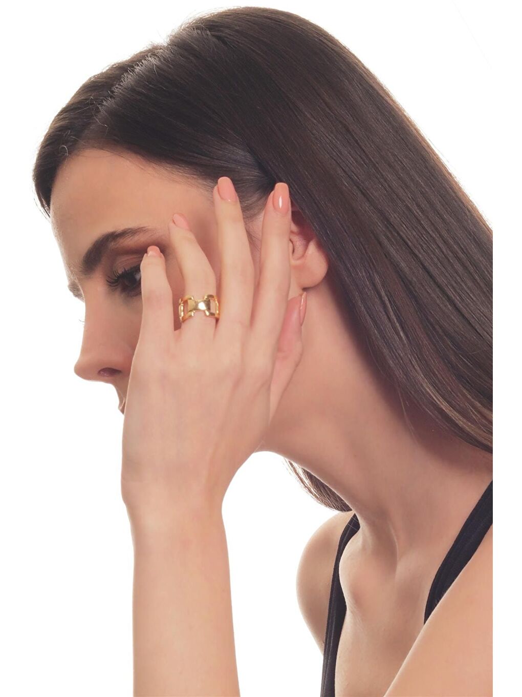 Sarı Kadın Altın Renk Lak Kaplama Ayarlanabilir Zincir Formlu Yüzük-3