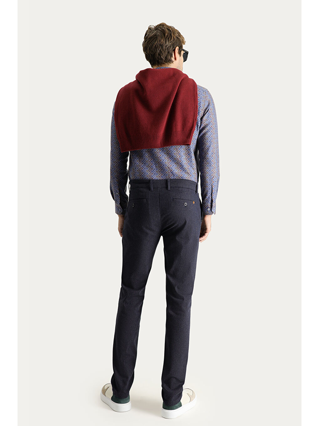 Lacivert Slim Fit Dar Kesim Desenli Elastanlı Kanvas / Chino Pantolon-3