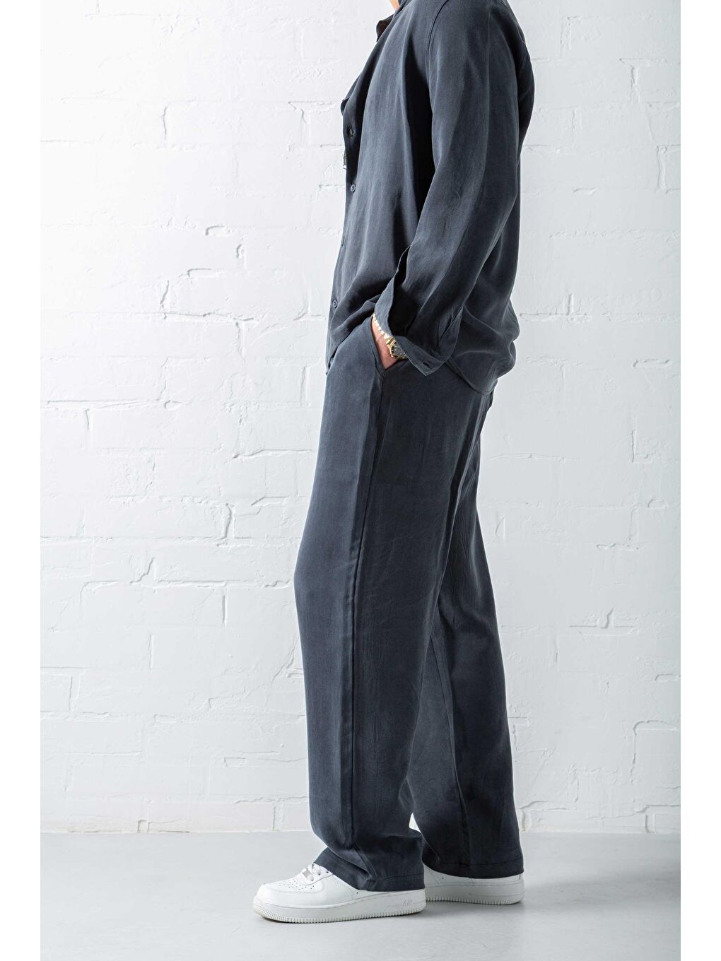 Erkek Baggy Fit Beli Lastikli Pantolon Siyah-5